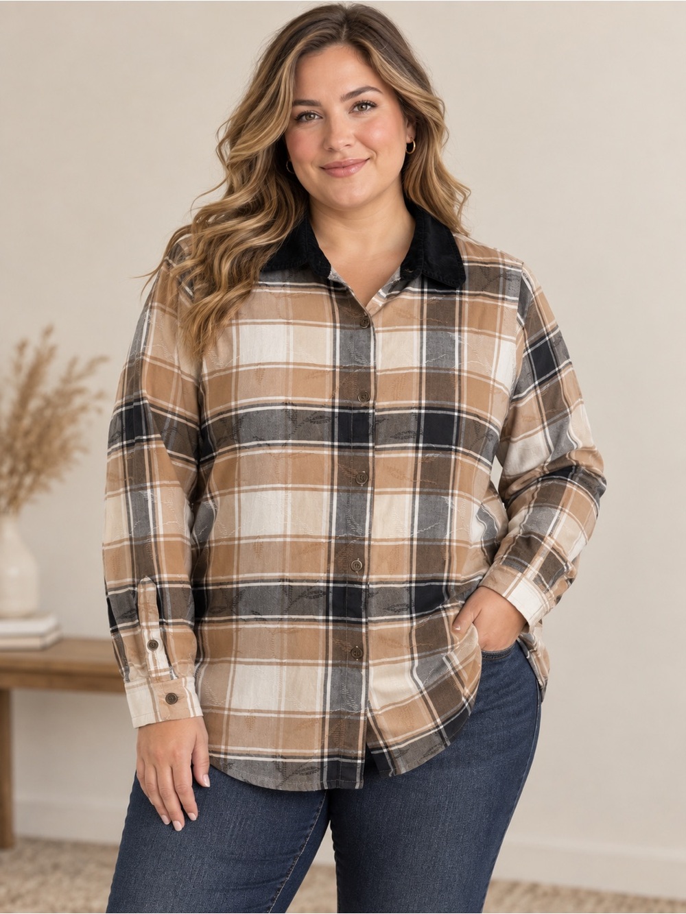Vintage Bobbie Brooks Plaid Corduroy Collar Shirt Women’s 18W/20W